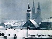 Panorama Kaptolskih krovova zimi, snimljno iz Gornjeg grada 1959. godine